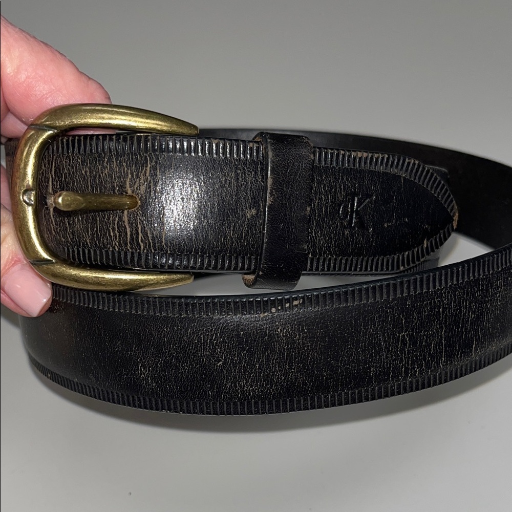 Calvin Klein Deep Brown Size 38 leather Belt w/ Brass Buckle